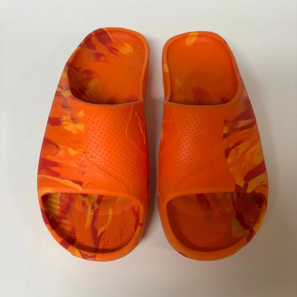 Jordan Play Slides Orange Red Marble Kids Sandals FD1187-800 Size  6.5